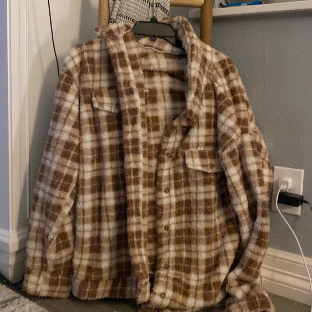 fluffy soft plaid jacket